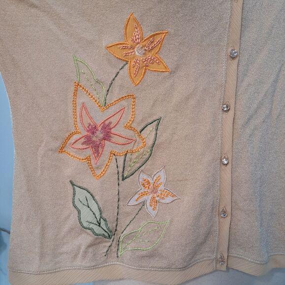 Vintage Intuitions Y2K Button Down Floral Stitch Lawn Party Cardigan XL Tan NWT - Picture 10 of 13